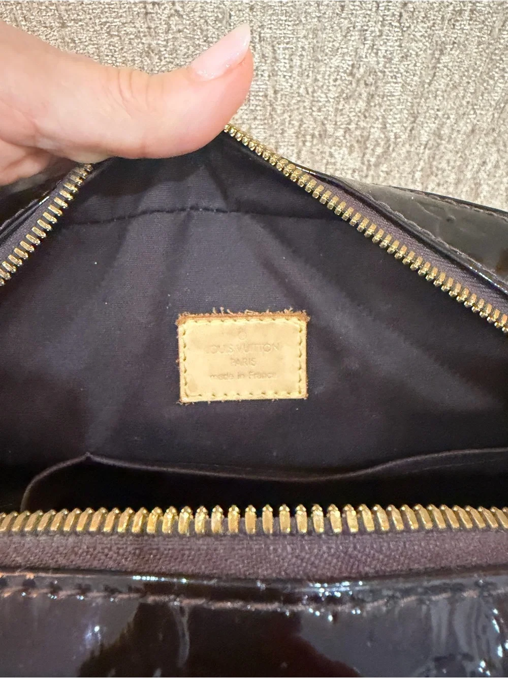 Vintage Louis Vuitton deep dark Eggplant Satchel with Natural Leather handles